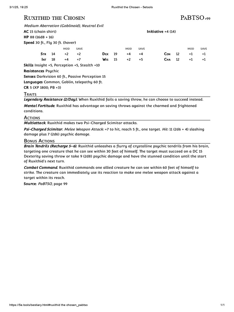 Ruxithid the Chosen Overview | PDF