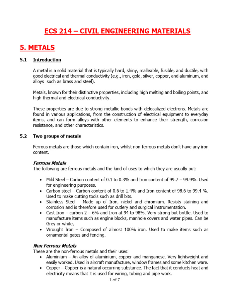 Civil Engineering Metals Overview | PDF | Deformation (Engineering ...