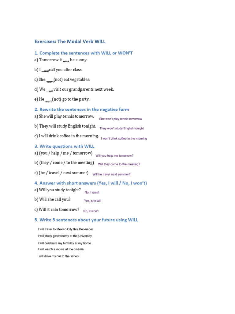 WILL Modal Verb ExercisesAndreaLisseteTovarMorales | PDF
