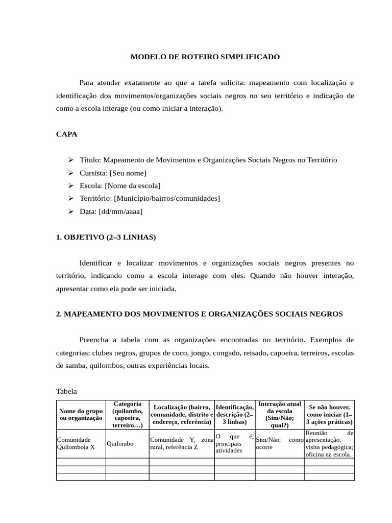 0modelo De Roteiro Simplificado Pdf