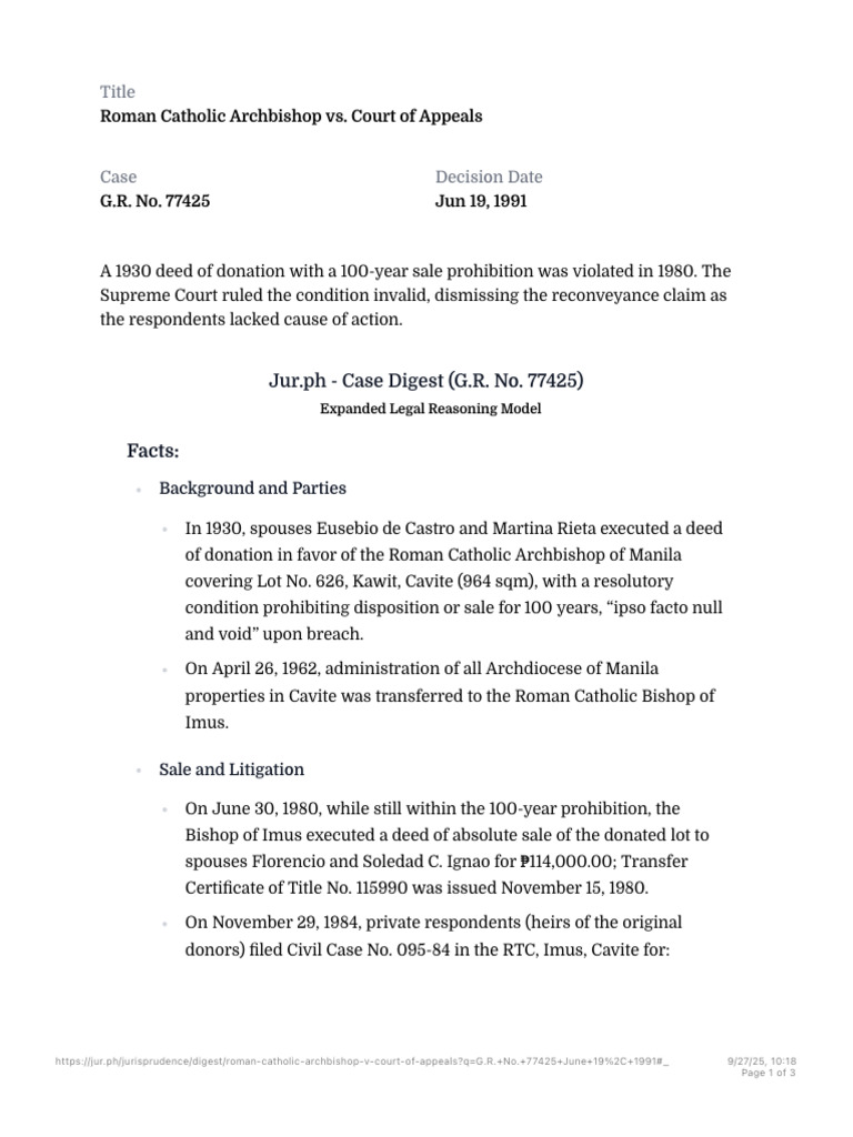 Archbishop vs. Court: Donation Case Ruling | PDF | Justice | Crime ...