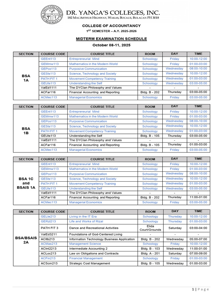 COA Midterm Exam Schedule 2025 | PDF | Economies | Business