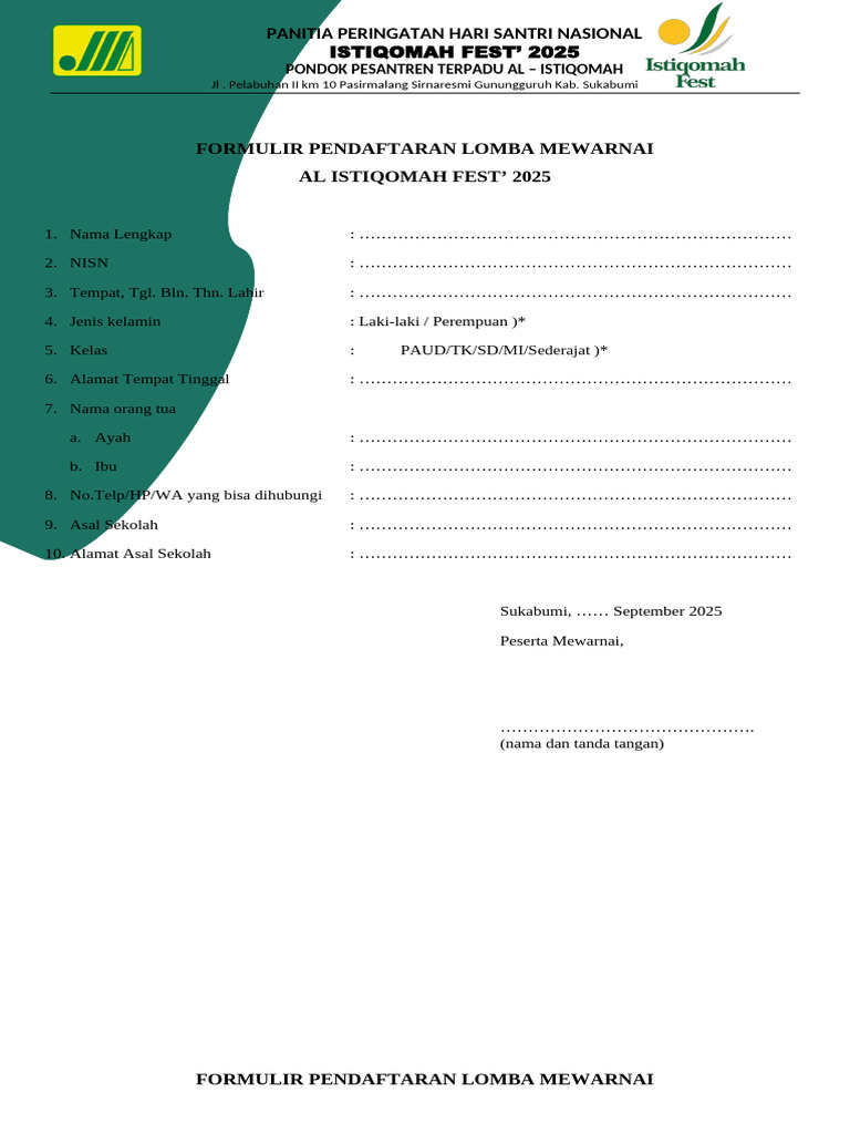 Formulir Lomba Mewarnai Istiqomah Fest 2025 | PDF