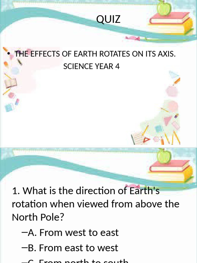 Earth Rotation MCQ Quiz for Year 4 | PDF