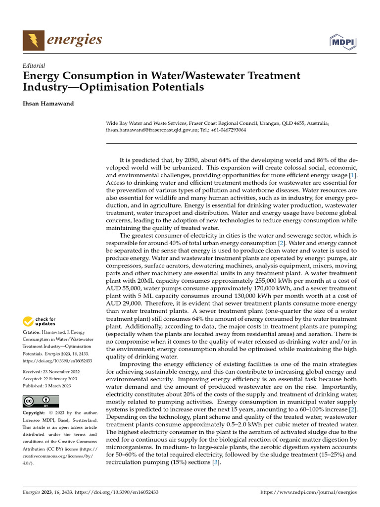 Energy Efficiency in Water Treatment | PDF | Sewage Treatment | Biogas