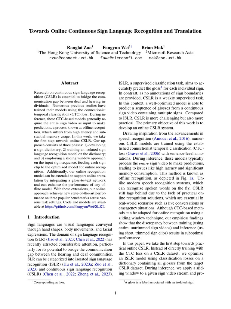 Towards Online Continuous Sign Language Recognition and Translation ...