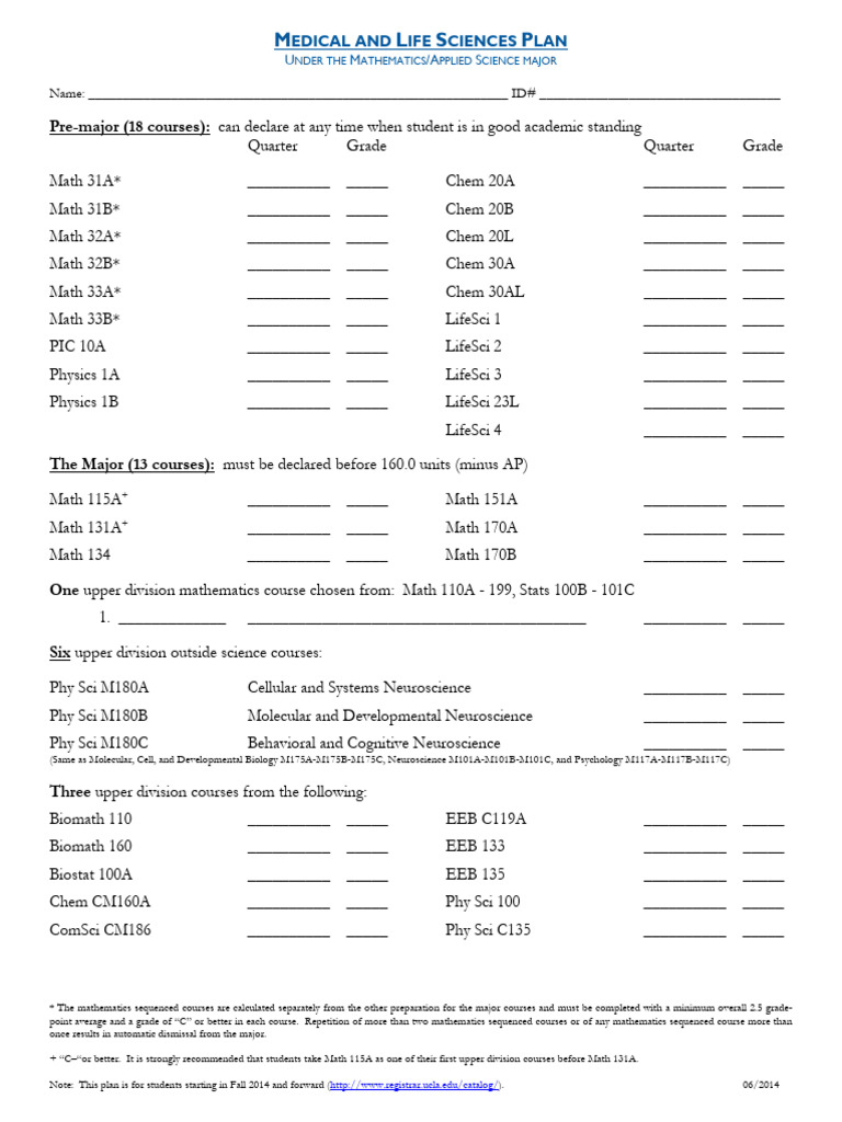 UCLA Biomath Major Requirements | PDF | Mathematical And Theoretical ...