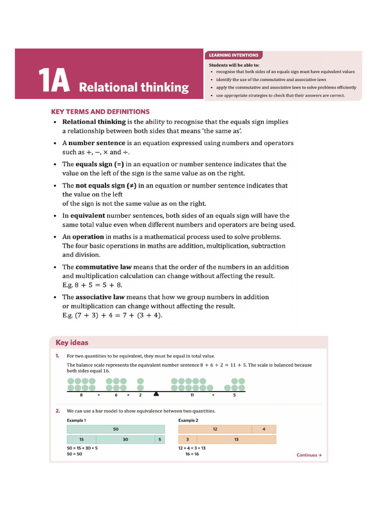 1A Relational Thinking - Year 7 Maths | PDF