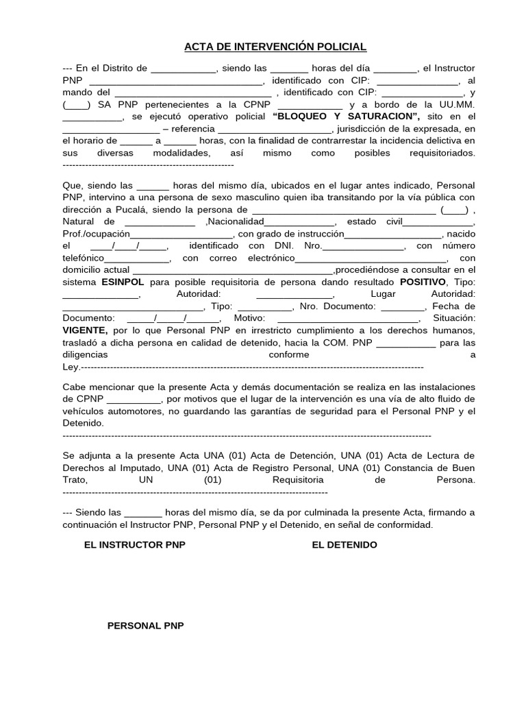 Acta de Intervención Policial y Detención | PDF | Justicia | Crimen y ...
