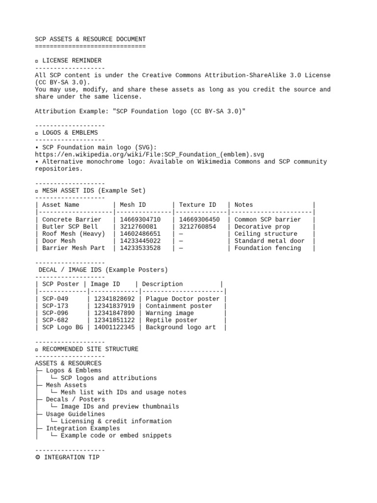 SCP Assets for Roblox Integration | PDF
