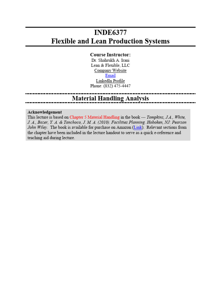 Material Handling in Production Systems | PDF | Pallet | Production And ...