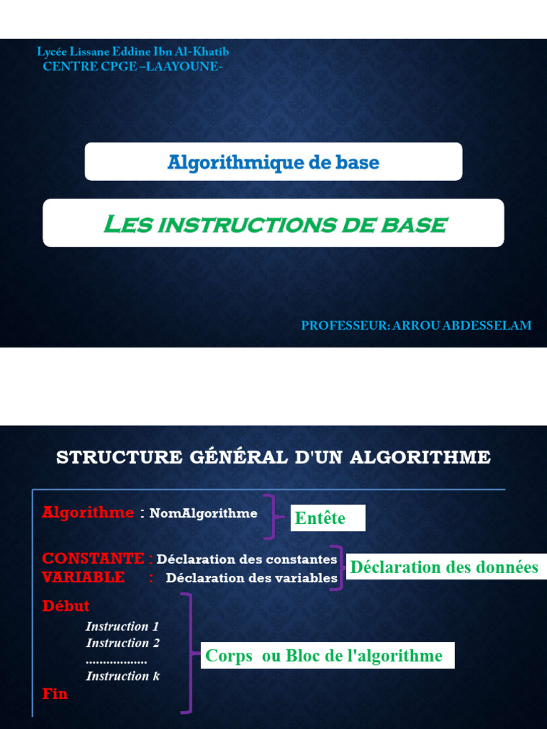 Instructions de base en algorithme | PDF | Programmation informatique ...