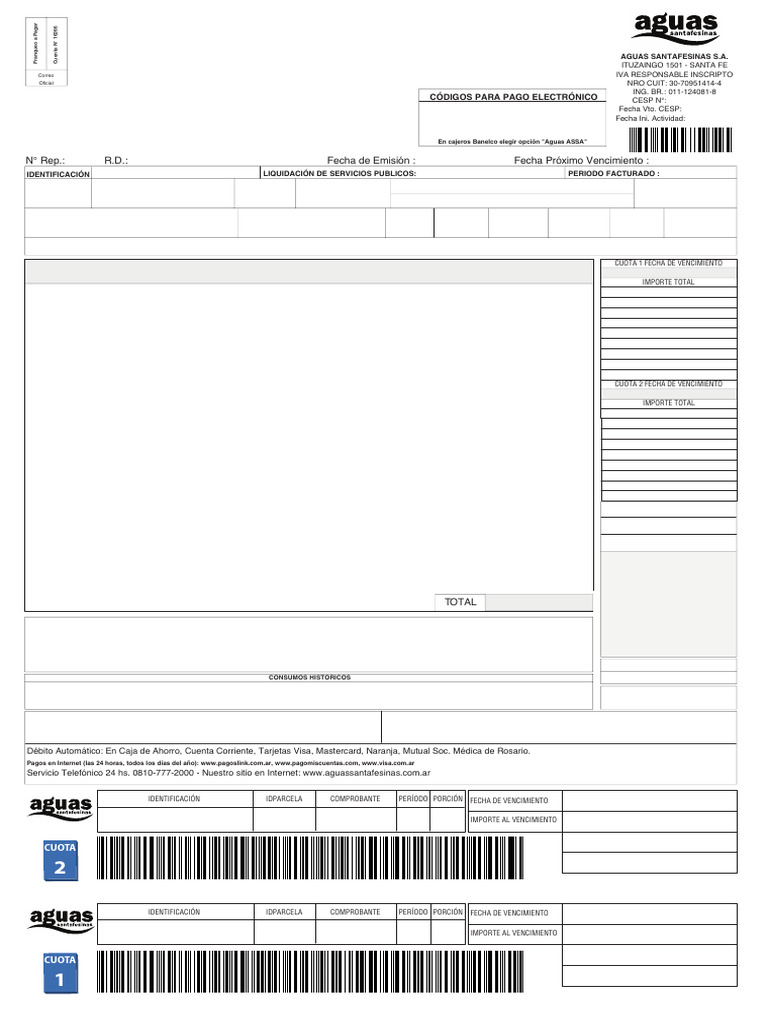 Servicio Prestado: Agua Y Cloaca | PDF | Tarjeta de débito | Impuesto ...