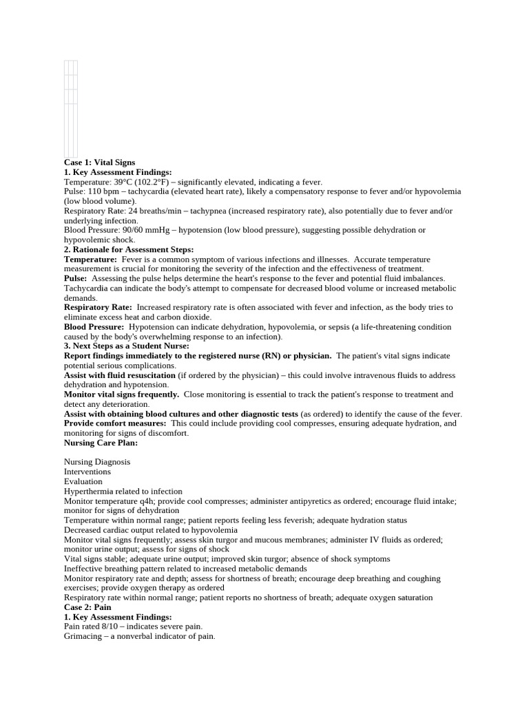 Vital Signs Assessment in Nursing Care | PDF | Dehydration | Shock ...