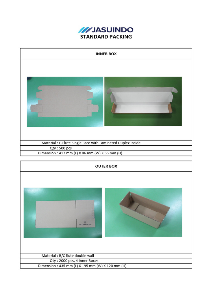 Standard Packing Specifications for Boxes | PDF