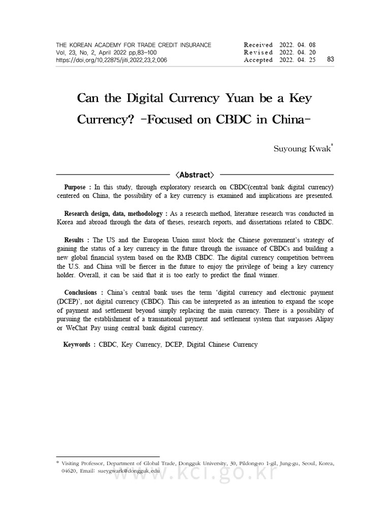Can The Digital Currency Yuan Be A Key Currency | PDF