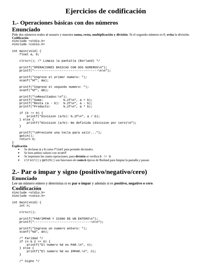 Ejercicios de Programación en C | PDF | Ingeniería de software ...