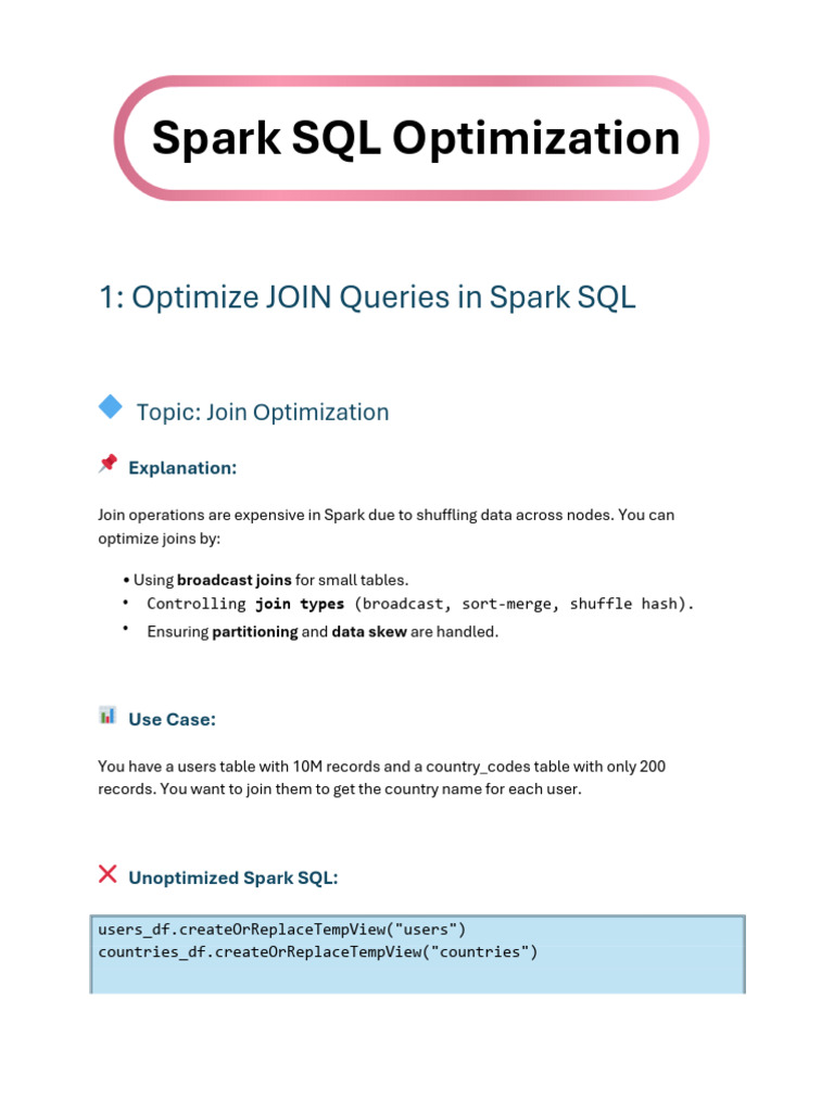 Spark SQL Optimization Techniques | PDF | Computer File | Sql