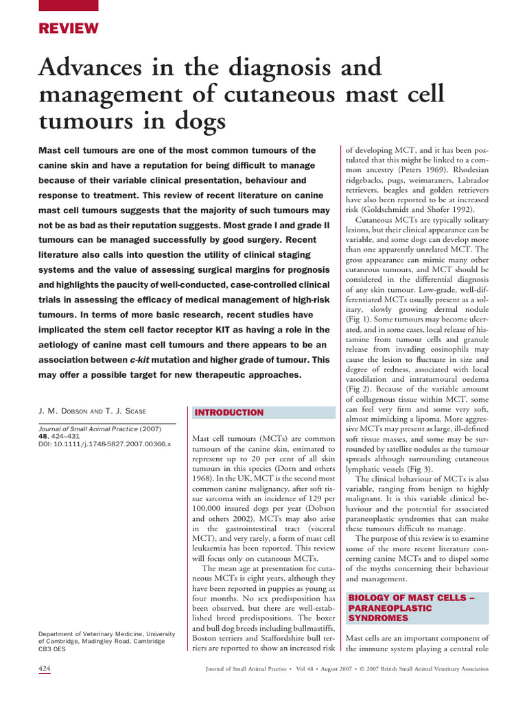Canine Cutaneous Mast Cell Tumours Guide | PDF | Inflammation | Metastasis