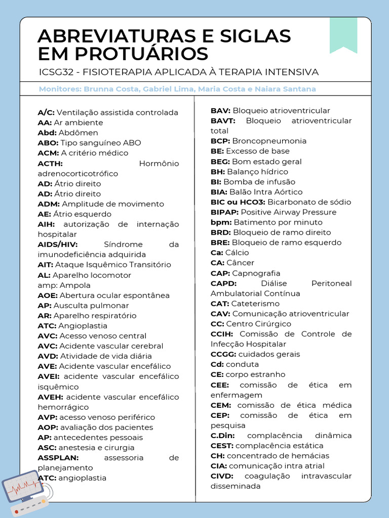 Abreviações e Siglas Médicas | PDF | AVC | Respiração