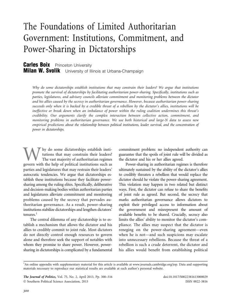 Power-Sharing in Authoritarian Regimes | PDF | Authoritarianism ...