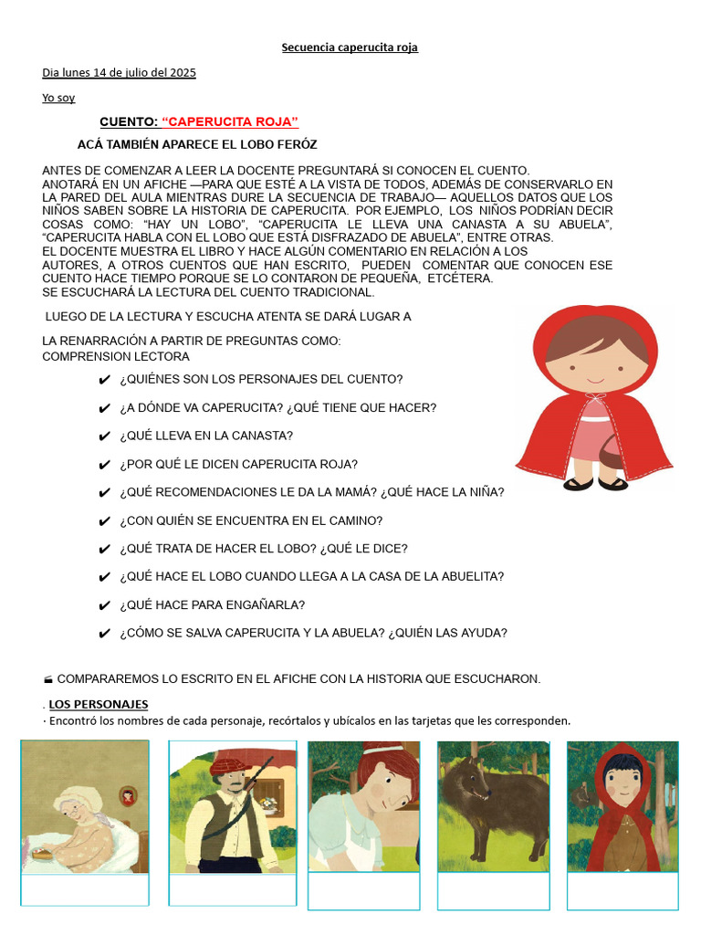Actividades sobre Caperucita Roja | PDF | Caperucita Roja