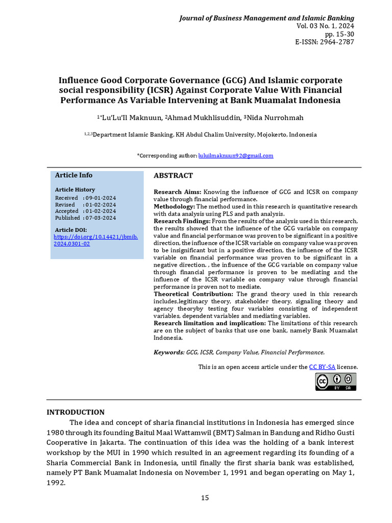Nfluence Good Corporate Governance (GCG) and Islamic Corporate Social ...