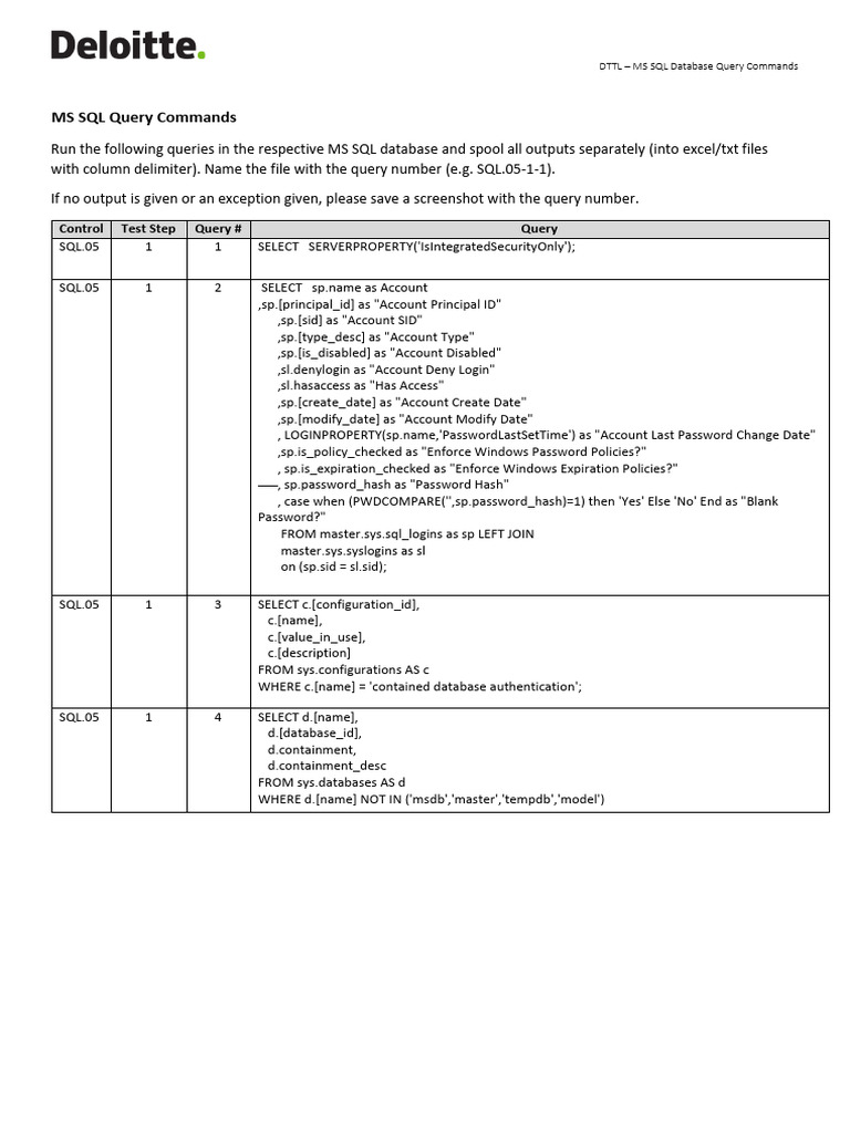 MS SQL Database Query Commands Guide | PDF | Databases | Sql
