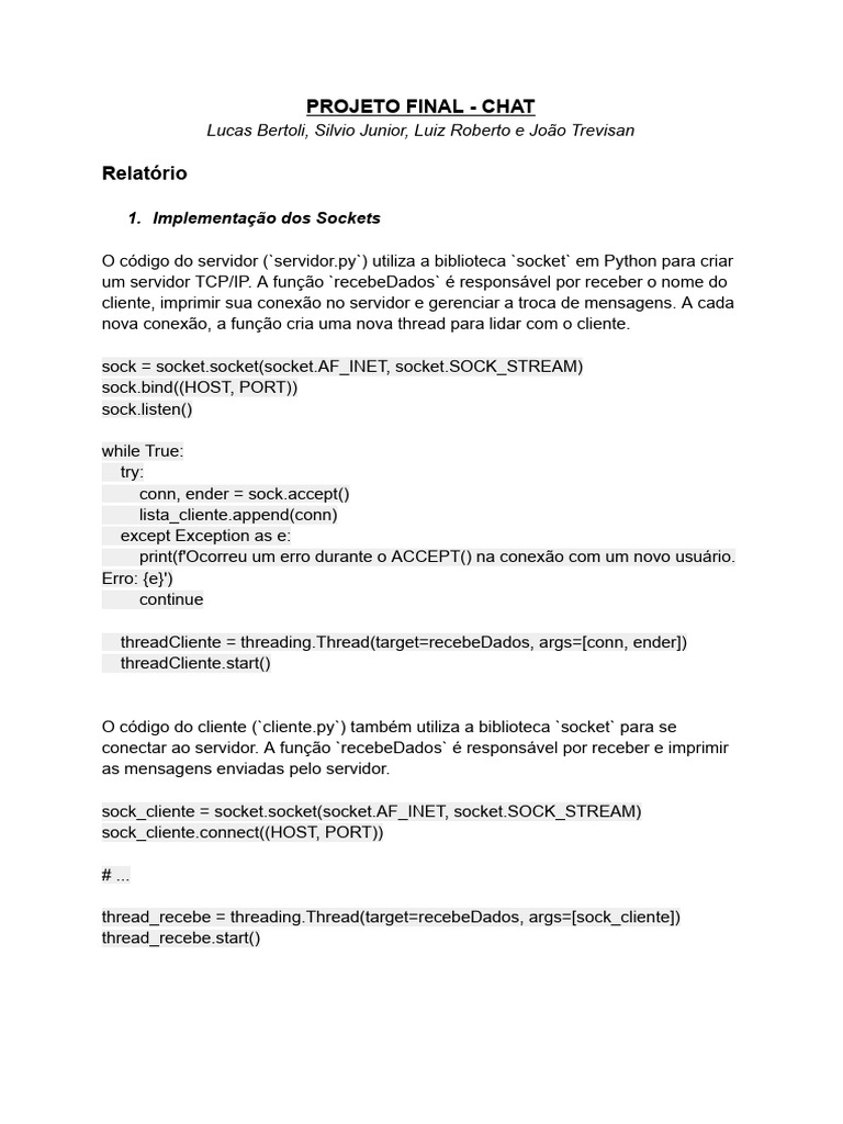 Chat em Tempo Real com Sockets Python | PDF | Programação de ...