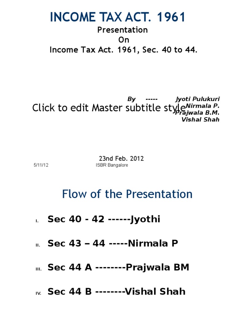 Income Tax Act 1961: Sections 40-44 Overview | PDF | Tax Deduction ...