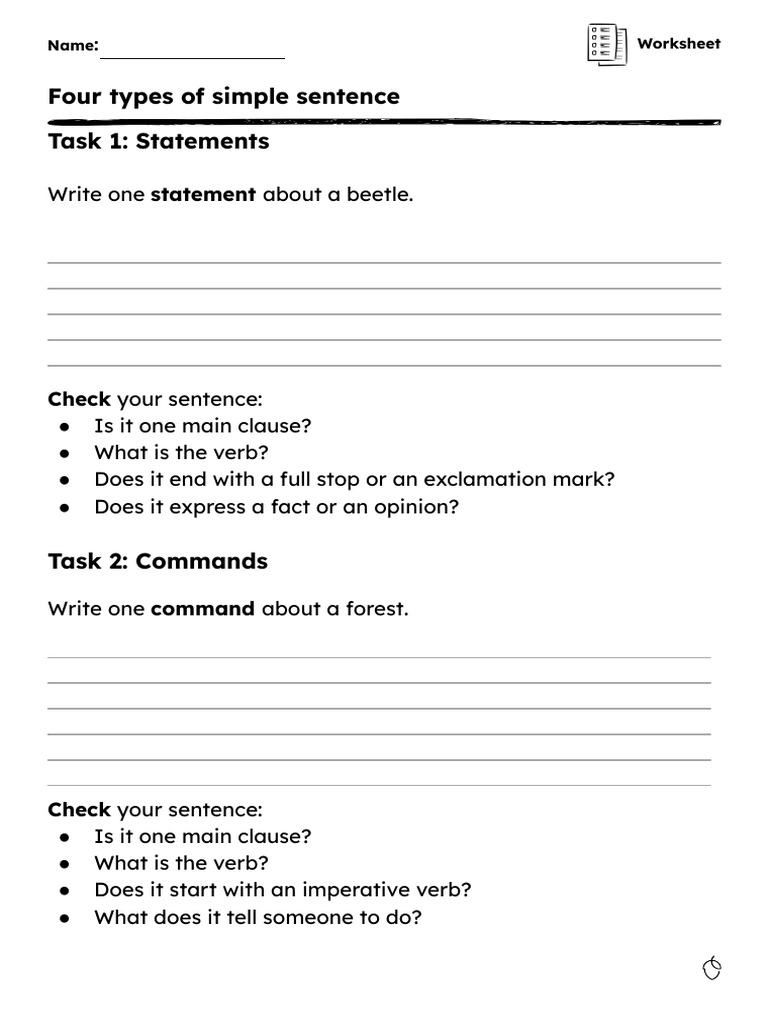 Command Verbs and Sentence Types Worksheet | PDF