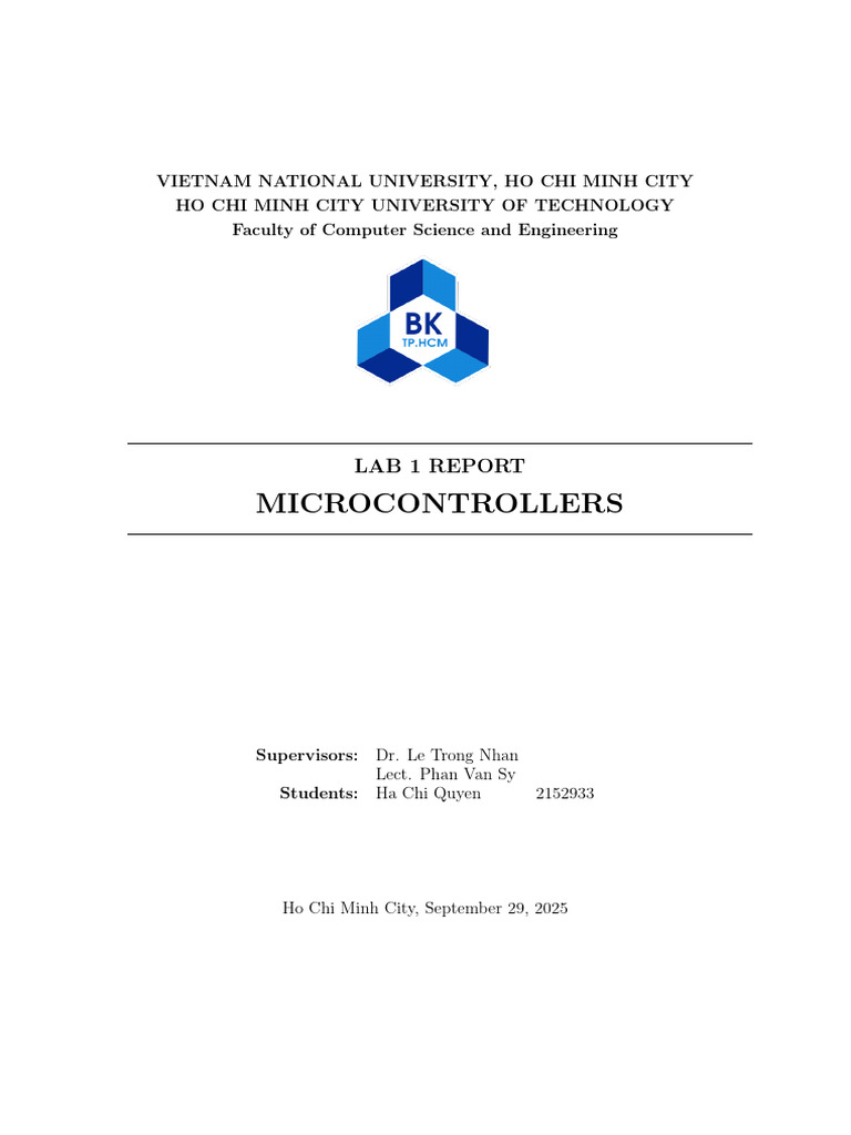 Ha Chi Quyen 2152933 Cc02 Mcu Lab 1 | PDF | Microcontroller | Computer ...