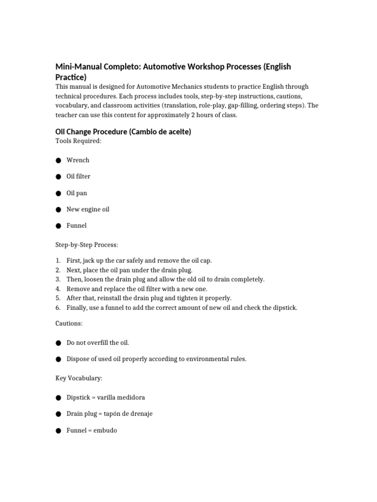 Automotive Workshop English Manual | PDF | Vehicle Technology | Vehicle ...