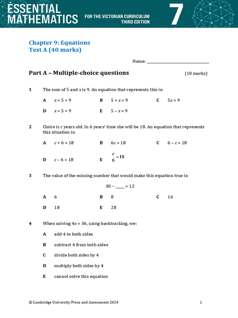 G6 Equation Practice Exam | PDF | Equations | Multiplication