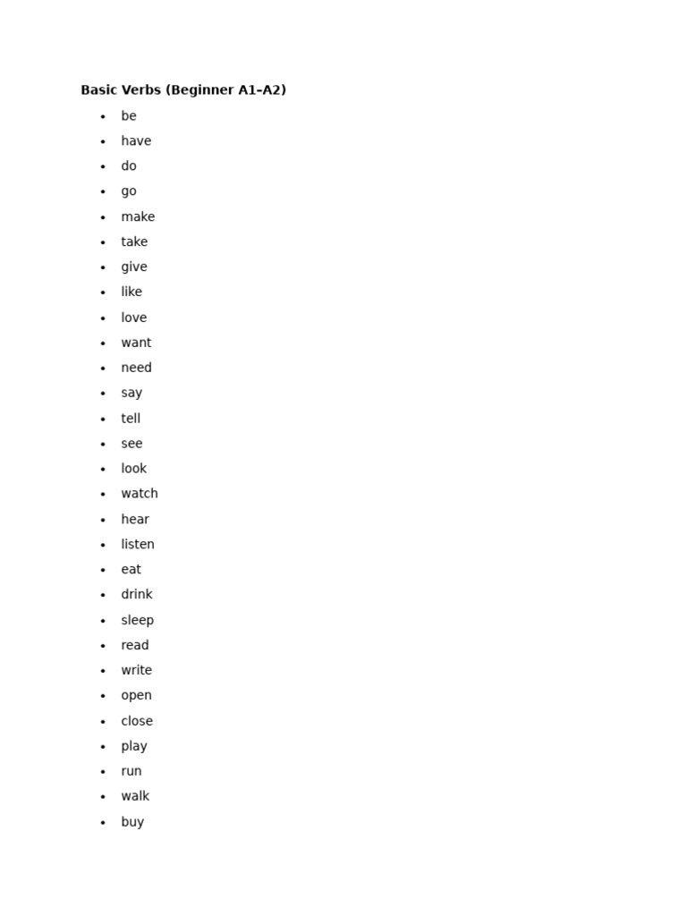 Essential Verbs for Beginners A1-A2 | PDF