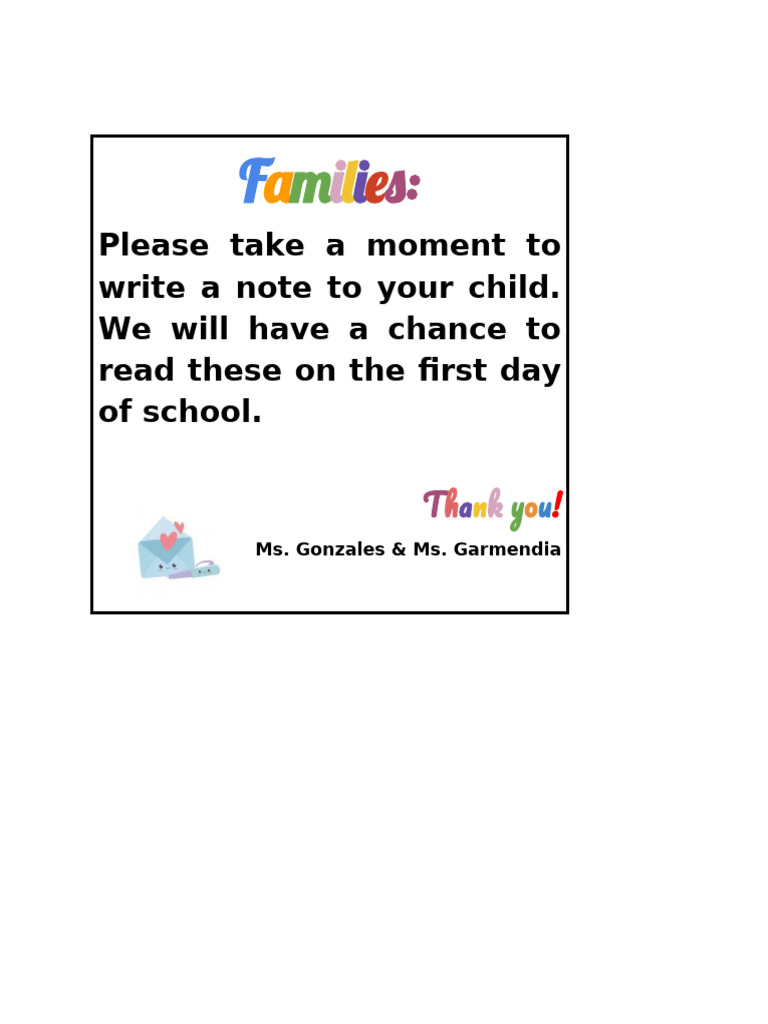 Notes for First Day of School | PDF