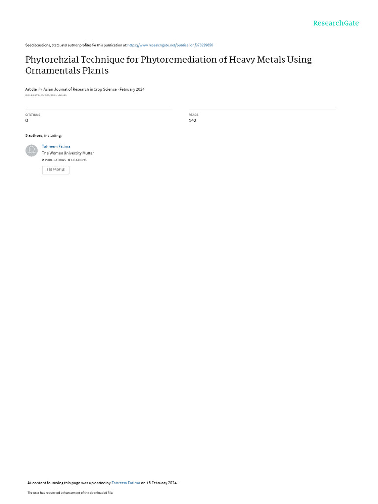 Phytorehzial Technique For Phytoremediation of Heavy Metals | PDF | Botany