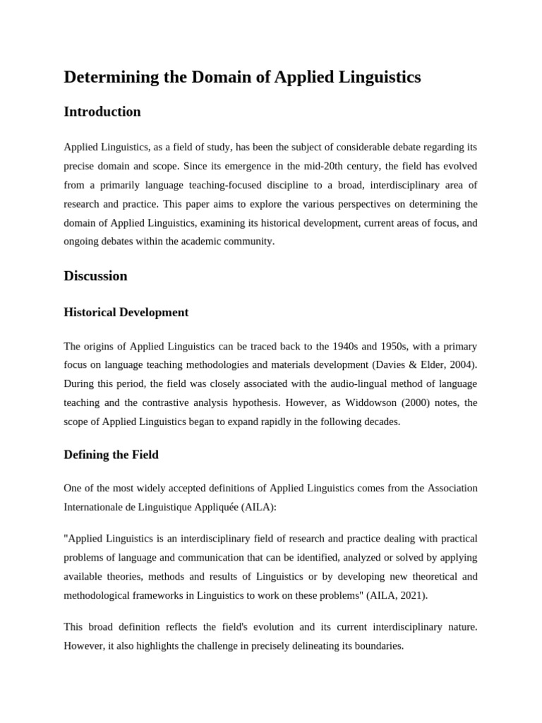 Exploring the Domain of Applied Linguistics | PDF | Applied Linguistics ...