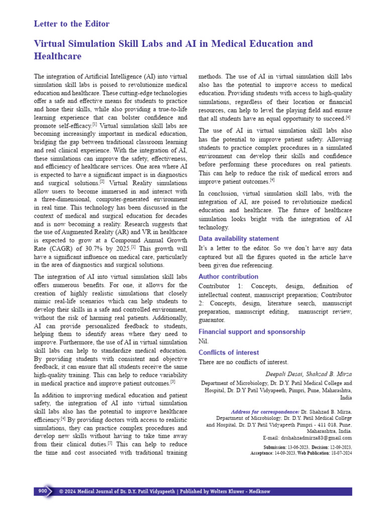 AI-Enhanced Virtual Simulation in Medicine | PDF | Simulation ...
