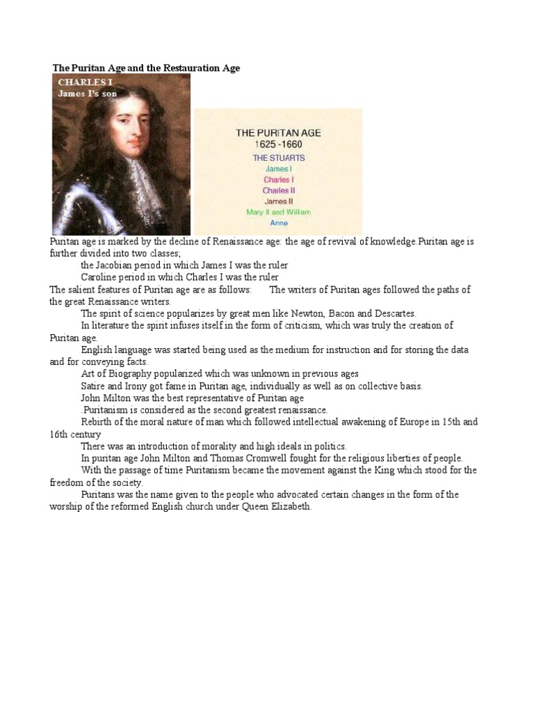 The Puritan Age PDF Puritans John Milton