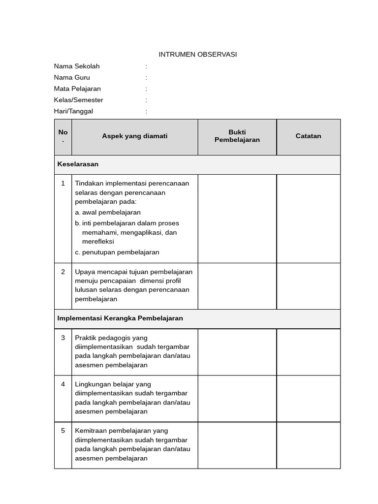 Instrumen Observasi & Pasca Observasi | PDF