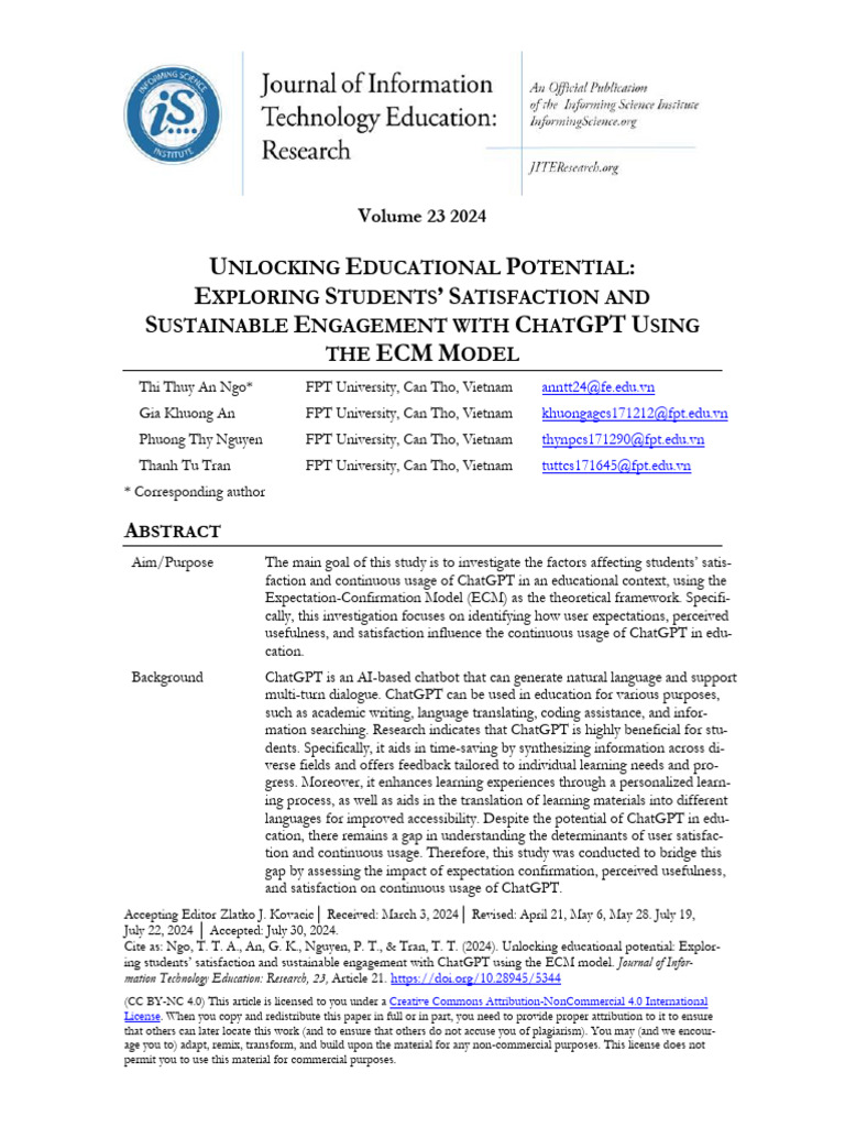 Unlocking Educational Potential Exploring Students | PDF | Cronbach's ...