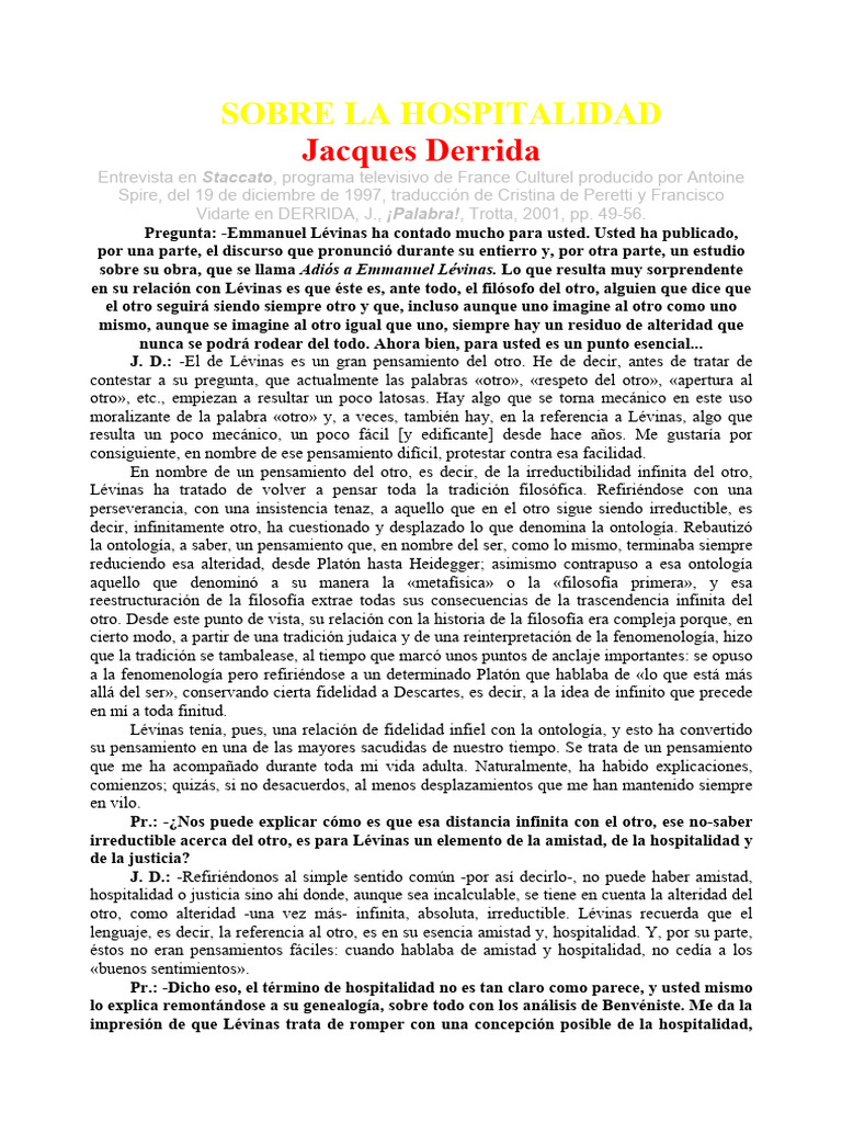 Hospitalidad y Alteridad en Lévinas | PDF | Immanuel Kant | Justicia