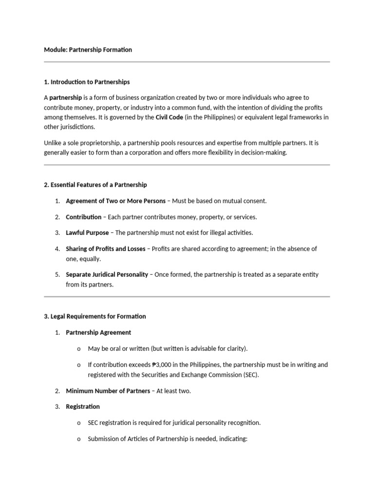 Partnership Formation Essentials Guide | PDF | Partnership | Business Law