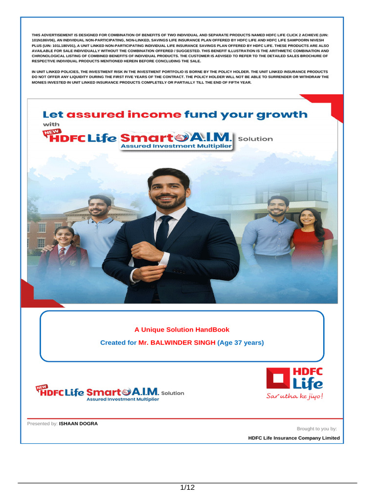 HDFC Life Smart A.I.M Solution Overview | PDF | Life Insurance | Insurance