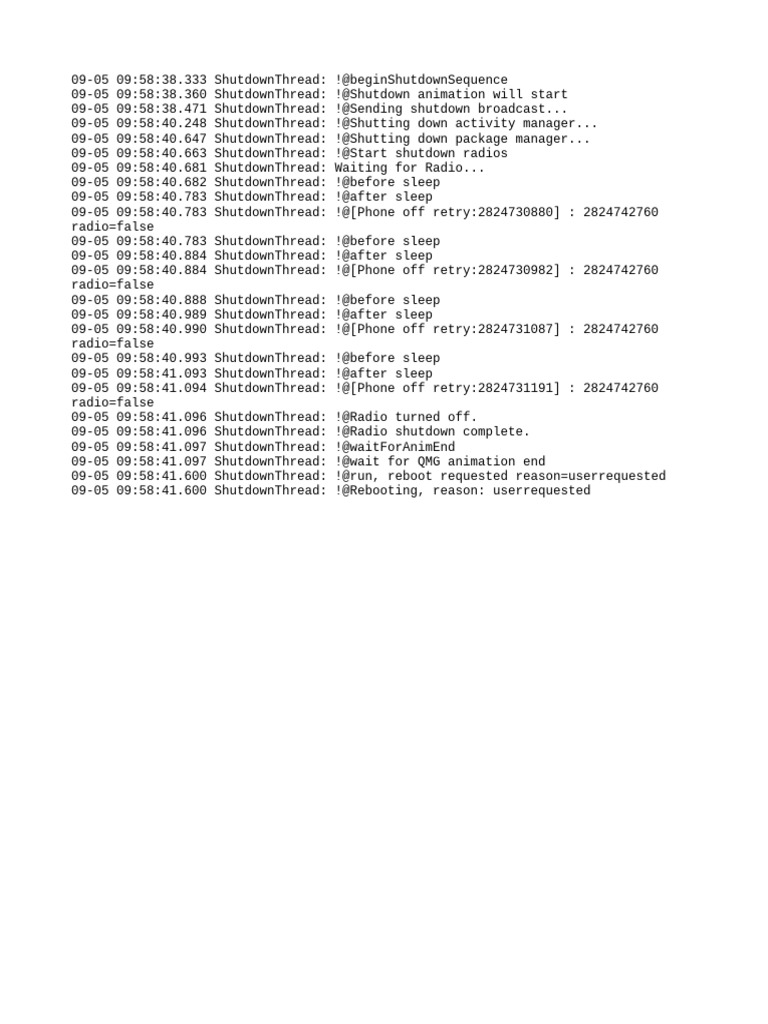 Device Shutdown and Reboot Log | PDF