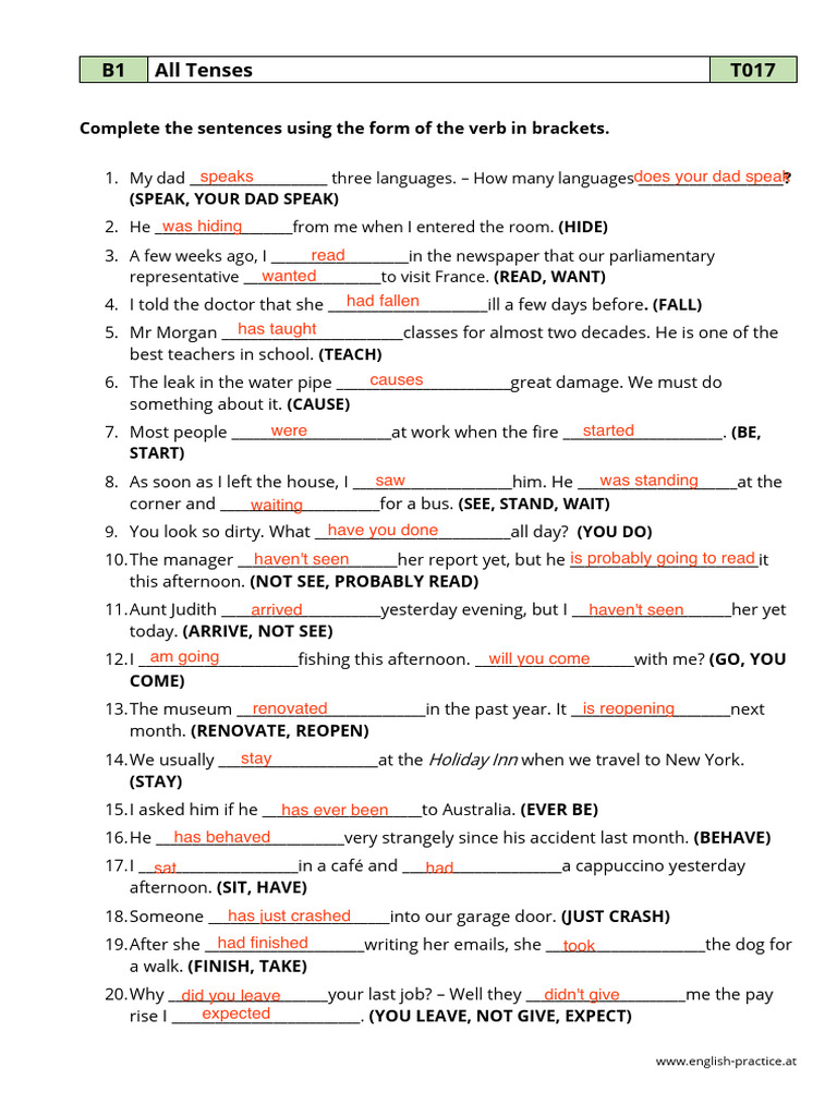 B1 English Verb Tense Exercises | PDF | Chess Theory | Chess