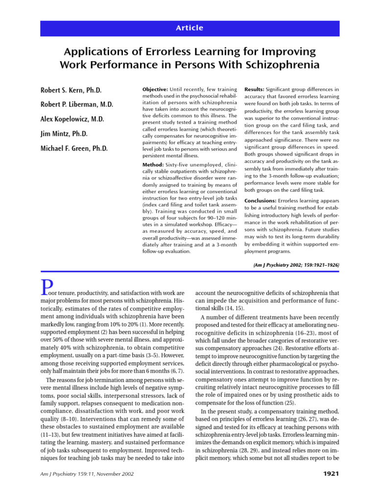 Applications of Errorless Learning For Improving Work Performance in ...
