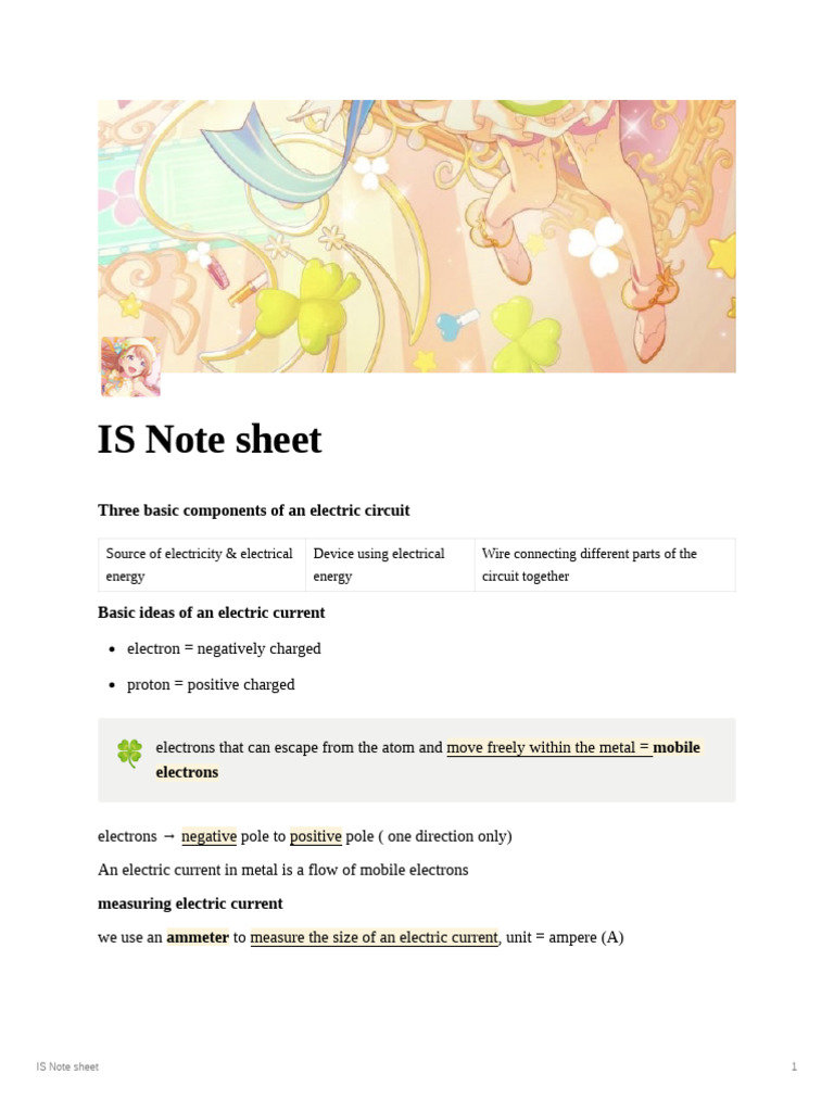 Is Note Sheet | PDF | Electric Current | Voltage