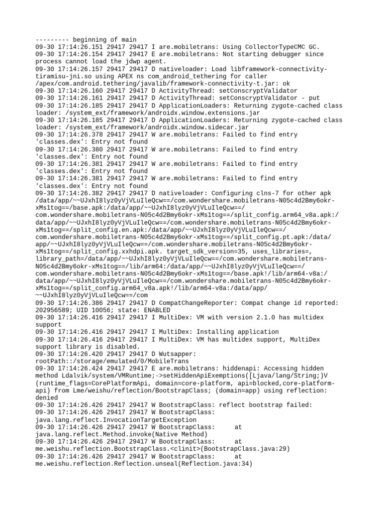 MobileTrans Debugging Errors Log | PDF | Java (Programming Language ...